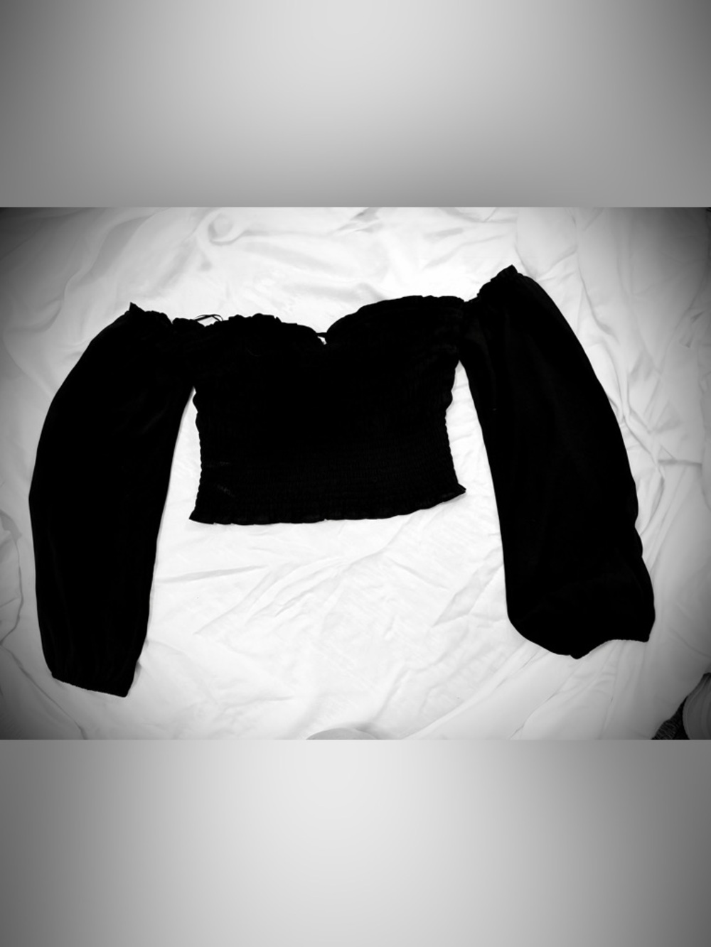Abercrombie and Fitch Black Off-Shoulder Smocked Crop Top
